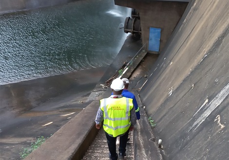 View from the route down to the cone valve at the bottom outlet