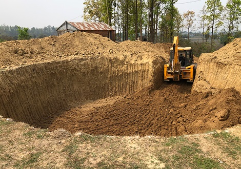 Excavation of the site in Madi, Nepal to prepare for the water tower