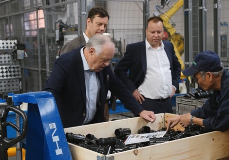 Niels Aage, Søren and Jakob Kjær at the AVK factory in Galten